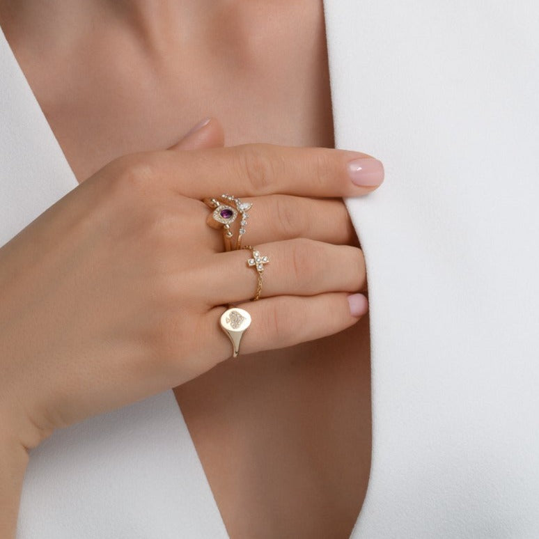 Rama - טבעת כתר יהלומים לבנים - ראמה